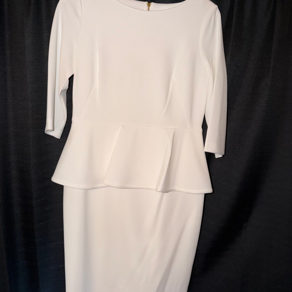 Calvin Klein White Long Sleeve Peplum Dress